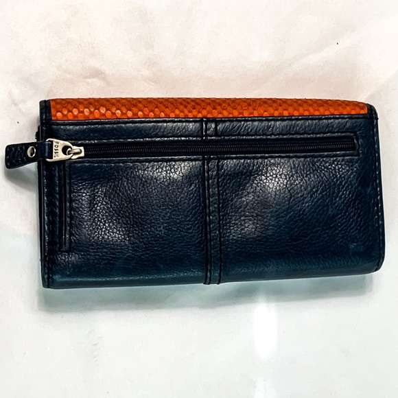 Fossil Women's Madison Slim Clutch Wallet Pebbled Leather Striped Multi-Colored - Picture 3 of 4